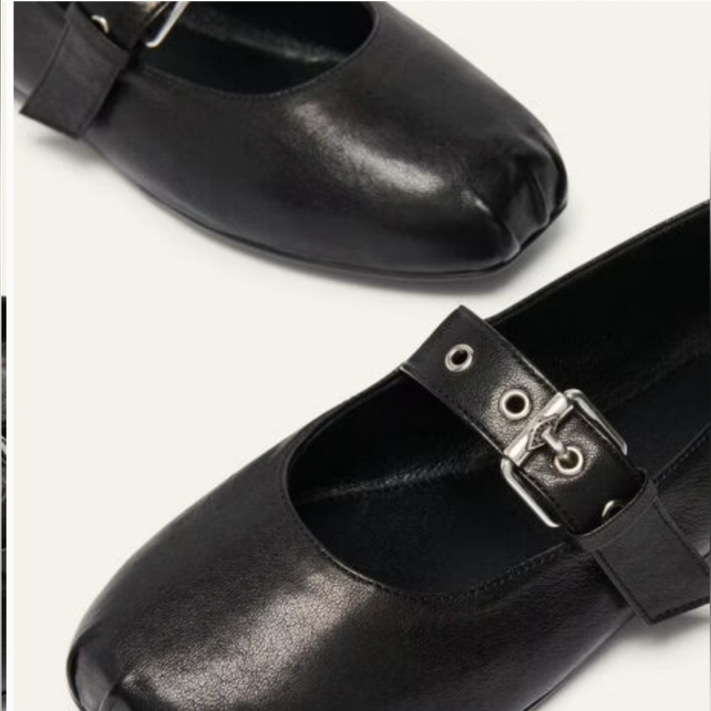 Ba&sh Canya Ballerina Black Leather Ankle Strap Ballet Flats Loafers Shoes Sz 7 - Picture 3 of 16